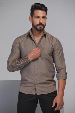 CAMISA MASCULINA SOCIAL TRADICIONAL MANGA LONGA OCRE