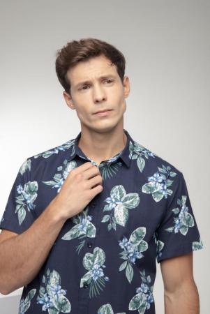 CAMISA MASCULINA SOCIAL SLIM FIT MANGA CURTA FLORAL