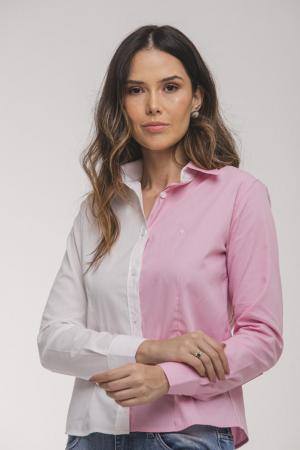 CAMISA FEMININA SOCIAL MANGA LONGA BICOLOR ROSA