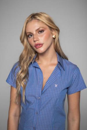 CAMISA FEMININA SOCIAL MANGA CURTA XADREZ